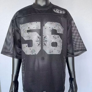 Maillot de football américain noir sérigraphié à col rond pour hommes, maillot respirant à manches courtes, sport ample, maille 100% polyester - Product Image 1