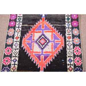 2.4x11.8 ft Turkish <b>Runner</b> Rug, Blue <b>Red</b> Vintage Abstract Wool Rug - Product Image 3