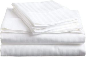 Luxury Classic 4-Piece White Satin Stripe 300TC Woven Duvet Cover <b>Set</b> for Home Hotel & Hospital Use - Product Image 2