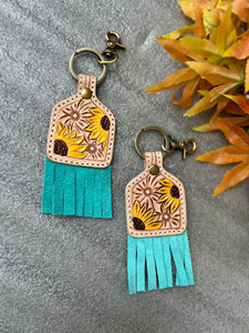 Nuevos llaveros de borla encantadores bonitos de cuero de Color genuino hechos a mano reales, gran oferta, llaveros turquesa modernos de estilo occidental - Product Image 2