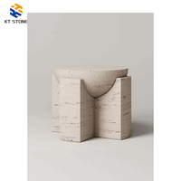 Pouf/Ottoman en marbre cannelé Dolce, meuble d'appoint en pierre naturelle pour salon, décoration intérieure, tabouret tambour en céramique à texture marbre