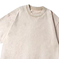 T-shirt Homme Col Rond Premium Coupe Classique Beige Délavé 100% Coton Épais Style Vintage Logo Personnalisé Écologique Anti-Plis