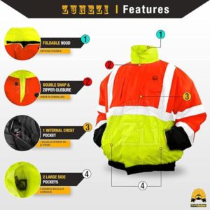 Veste de travail en molleton de coton haute visibilité, conforme aux normes ANSI Classe 1 et EN ISO 20471 Classe 2, respirante, réfléchissante, avec éclairage LED de sécurité - Product Image 4