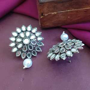 Indian Oxidized Antique Boho Bridal Necklace Crystal Floral Earrings Set Indian Wholesaler Manufacturer Jewelry for Women - Product Image 5