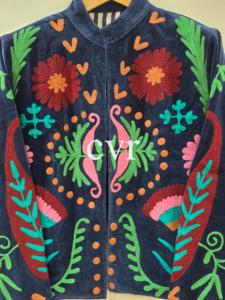 Handmade Velvet Suzani Outerwear Coat Embroidered Women's Luxury Coat Uzbek Eco-Friendly Winter <b>Boho</b> jacket for Party Wear - Product Image 2