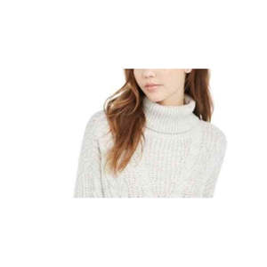Crave Fame Women's Junior <b>Turtleneck</b> Cable Knit <b>Sweater</b> Silver X-Small Breathable Casual Open Style for Winter Autumn Front Logo - Product Image 2