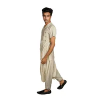 Ensemble Kurta en coton pour hommes |   Haut à manches courtes et pantalon dhoti |   Vêtements ethniques confortables et à séchage rapide |   Fête décontractée, festive, royale