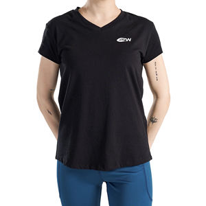Camisetas de mujer de lona con cuello en V de manga corta transpirable de alta calidad Casual verano Top cómodo uso diario - Product Image 1