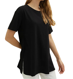 Camiseta de manga corta con cuello redondo para mujer 100% algodón Jersey tela serigrafiada Logo encaje ecológico antiarrugas a granel - Product Image 1