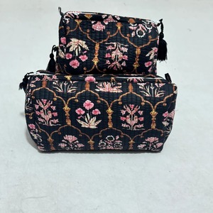 Lujo negro Vintage Floral Handblock estampado para bolsas Set 3 artesanales 100% algodón Premium medio impermeable - Product Image 3