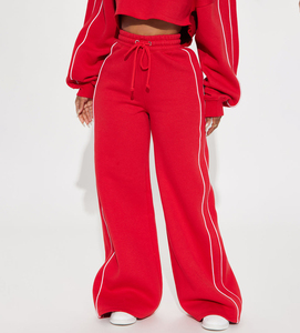 Conjunto Deportivo de Pantalones Anchos para Mujer, Sudadera Corta, Pantalones Deportivos con Cintura Elástica, Frente Plano, Ecológico, Cintura Alta, Felpa de Algodón - Product Image 2