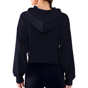 Sudadera con capucha recortada Premium de moda para mujer con mangas largas, dobladillo clásico y diseño de Jersey acogedor para ropa informal - Product Image 2