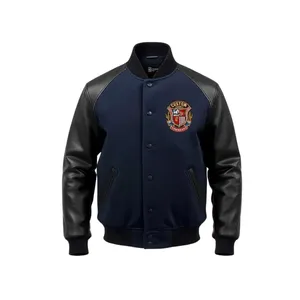 Veste universitaire marine avec logo brodé en laine et cuir - Product Image 1