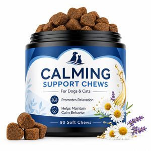 Friandises à mâcher apaisantes pour animaux de compagnie OEM, camomille, lavande, racine de valériane, soulagement du stress pour chiens et chats, friandises douces en forme de cœur, personnalisées - Product Image 1