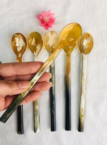 High Quality Natural Horn <b>Gold</b> Plated Mirror Salad <b>Serving</b> <b>Spoon</b> Customized Design Eco-Friendly Home Hotel Wedding Party - Product Image 5