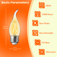 Fabrikpreis C35F 2W Hochlumen E27 E14 Kerzen-Flammenspitzen-Glühbirne 250LM LED-Glasbirne Geeignet für Kristall-Kronleuchter CE