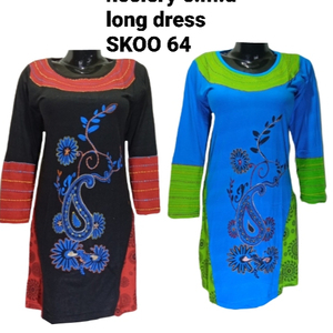 เดรสยาวสไตล์ kurti ของผู้หญิง, เดรสยาวถึงเข่า100% ผ้าฝ้ายแขนยาวซิปแต่งลูกไม้ - Product Image 1