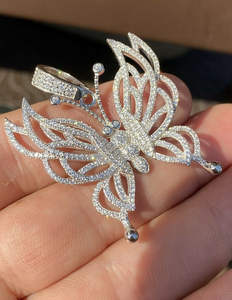 Pendentif papillon en argent sterling 925 avec moissanite, bijoux de luxe hip-hop personnalisés, cadeau, pendentifs à la mode, breloques, rhodié 14K - Product Image 1