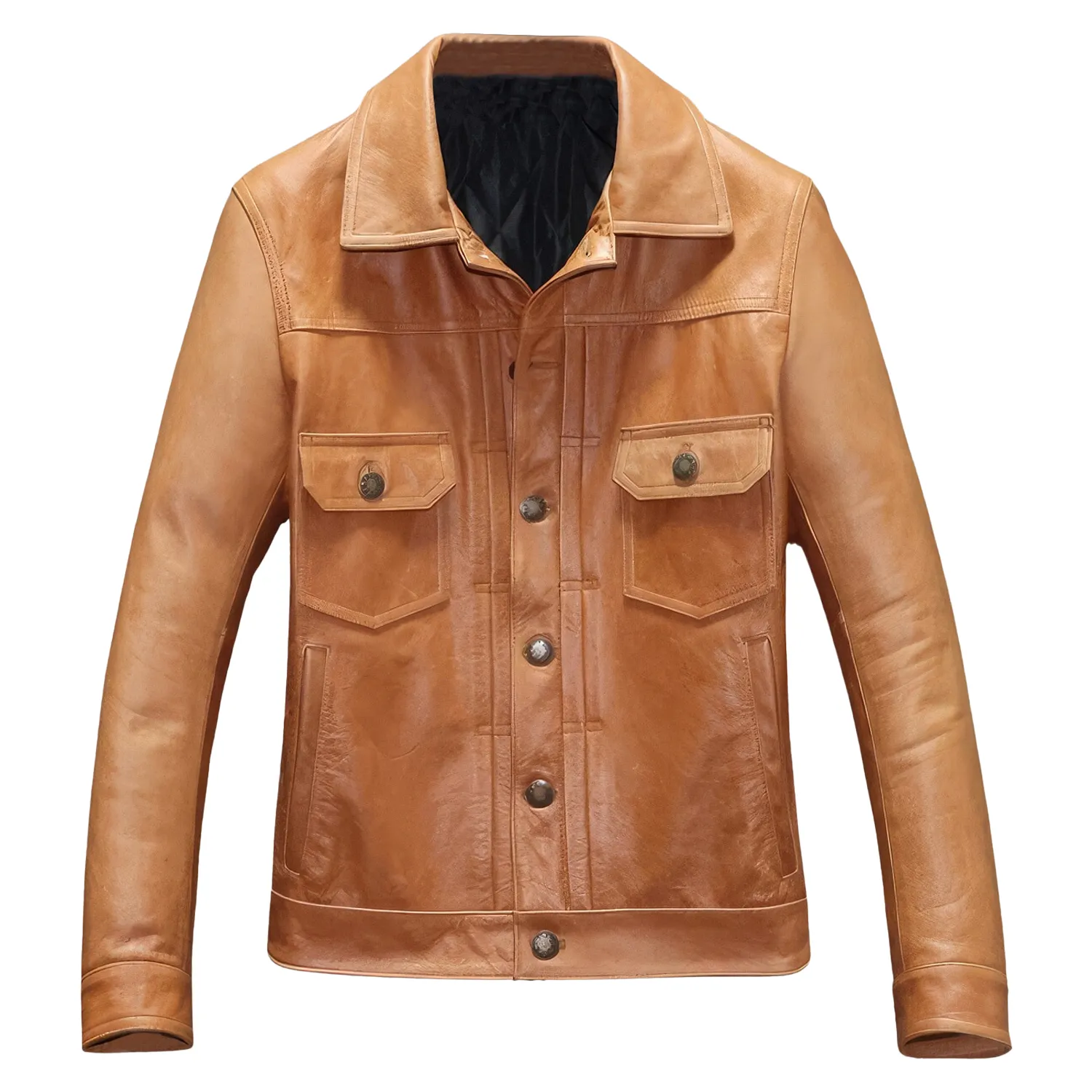 Veste en cuir de qualité supérieure sur mesure pour hommes/col de chemise en cuir de vachette véritable marron tan tenue de cowboy classique décontractée