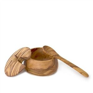 Recipiente de azúcar y sal hecho a mano ecológico de madera de teca con cucharas Diseño admirable Forma redonda Nuevo estilo moderno Azucarero - Product Image 1