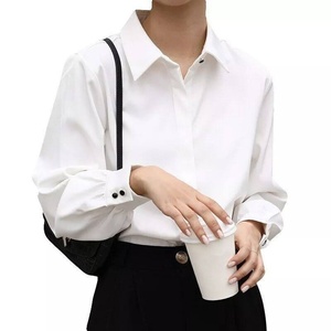 Thoáng Khí Womens T-Shhirt 100% Cotton Áo Sơ Mi Trắng Lần Lượt Xuống Cổ Áo Dài Tay Áo Bền Vững Chất Lượng Cao RRI-TS-01 - Product Image 5