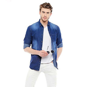 Chemises en denim pour hommes, vente en gros, chemises d'affaires, couleur unie, manches longues, imprimé tendance, tissu en coton, chemises en denim - Product Image 1