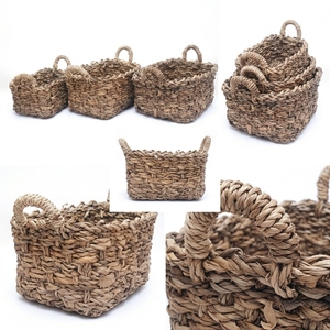 Natural Banana Bark Storage <b>Basket</b> Set Chunky Cross Knot Braid <b>Rectangular</b> Bin Arch Handle Tray Pure Art Setup Room Decor Crafts - Product Image 2