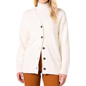 Vente en gros de cardigan en tricot à manches longues décontracté pour femmes, en jacquard uni, respirant, à double boutonnage, couleur et logo personnalisés - Product Image 1