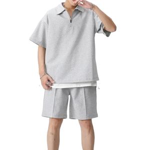 Ensemble deux pièces d'été en polyester/coton grande taille pour homme, style urbain, décontracté, short et manches courtes, séchage rapide - Product Image 2