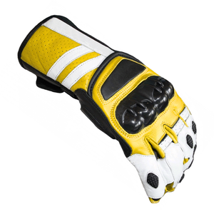 Unisex Full-Finger Genuine Leather Gloves Biker Gauntlet Yellow White Motocycle Racing Design Auto Racing Wear Breathable - Product Image 2