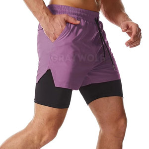 กางเกงขาสั้นกีฬาระบายอากาศ2 in 1สำหรับผู้ชายมีกระเป๋าซ่อนสำหรับวิ่งและออกกำลังกาย - Product Image 3