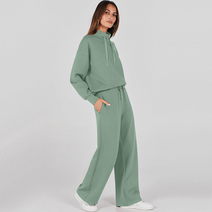 Conjunto de chándal de 2 piezas personalizado para mujer, sudadera con cordón 2025, pantalón de chándal de pierna ancha, conjunto de chándal bordado - Product Image 5