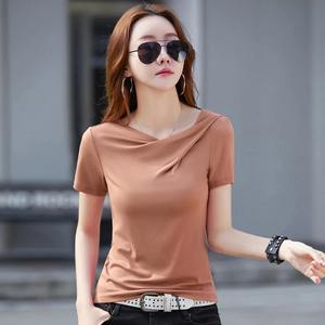 Camiseta de Manga Corta para Mujer, Estilo Informal y Sexy, Transpirable, de Color Sólido, Modal, Verano, Colores Personalizados, Secado Rápido, Alta Calidad - Product Image 5