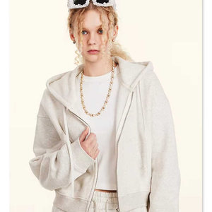 เสื้อมีฮู้ดบอกซี่มีซิปเปิดไหล่ของผู้หญิงเสื้อมีฮู้ดโอเวอร์ไซส์แบบโอเวอร์ไซส์ - Product Image 4