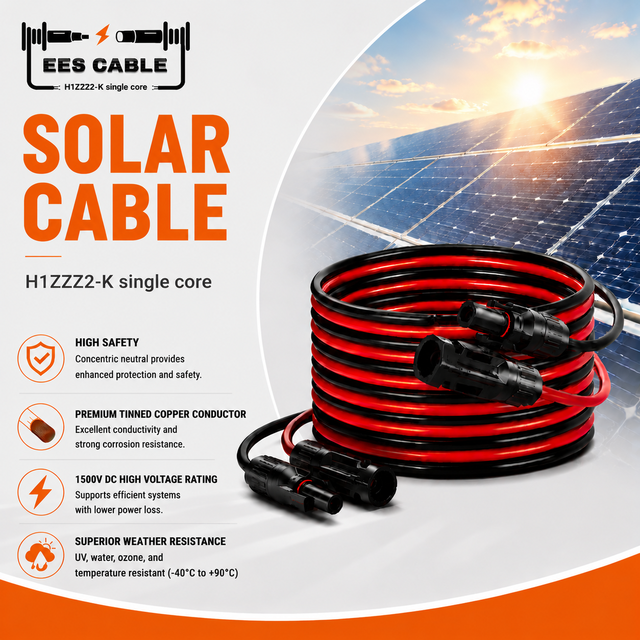 1500V Solar Cable - Tinned Stranded Copper Single Core XLPO Insulated H1Z2Z2-K Solar Cable EESCABLE
