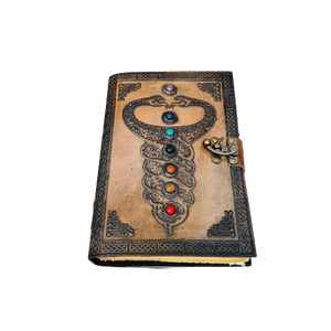 Journal en cuir à sept pierres Grand serpent en relief Grimoire Livre des ombres 10x7 Cahier d'écriture vintage avec papier Lock & Deckle - Product Image 1