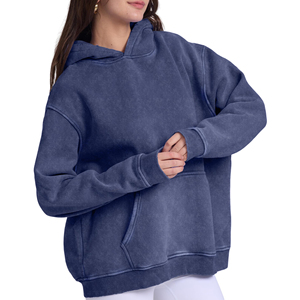 Sweat à capuche bleu royal à la mode délavé à l'acide nouveau design de qualité supérieure Streetwear épaule tombante respirant sweats à capuche écologiques pour les femmes - Product Image 2