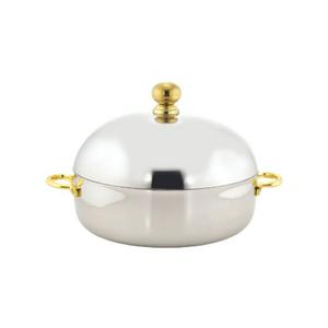 Produit d'aspect royal, finition argentée plissée, plat de service pour aliments chauds avec poignée en finition dorée pour un usage domestique, hôtelier et en restauration - Product Image 3