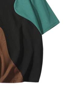 T-shirt surdimensionné à blocs de couleur personnalisé pour homme, noir, marron, vert, streetwear décontracté, coton, manches courtes, coupe ample, mode d'été - Product Image 4