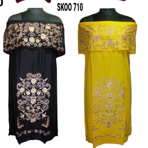 ชุดเดรสสไตล์โบฮีเมียนอินเดรสแบบดั้งเดิมสำหรับผู้หญิงสไตล์วินเทจสีดำปักลายดอกไม้ชุดเดรสเรยอนเม็กซิกันสำหรับผู้หญิง - Product Image 1