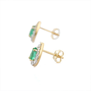 Handmade Fine Jewelry Natural Pear <b>Emerald</b> With Diamonds <b>Earring</b> <b>Studs</b> 14K Solid Yellow Gold Minimalist <b>Earrings</b> for Women Girls - Product Image 3