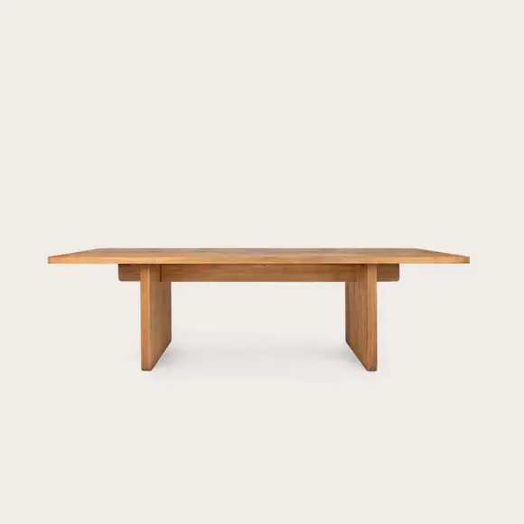 Meja makan kayu jati padat furnitur Modern, meja makan rumah akhir gaya Modern warna alami pedesaan