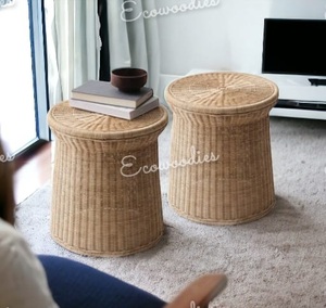 Tabouret bas d'accent en bambou massif le plus vendu pouf tabourets naturels multifonctionnels poufs Console moderne en incrustation d'os appartement - Product Image 3