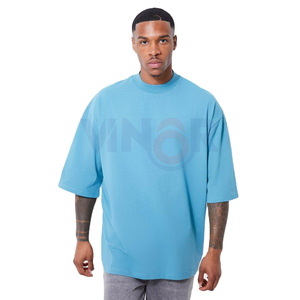 เสื้อยืดคอกลมชายโอเวอร์ไซส์ผ้าคอตตอน100% ป้องกันการยับย่นระบายอากาศได้ยาวเปิดไหล่ปล่อย - Product Image 2