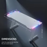 Bureau de jeu OEM en fibre de carbone avec éclairage LED, bureau ergonomique en métal en forme de Z avec porte-gobelet et crochet pour casque, blanc