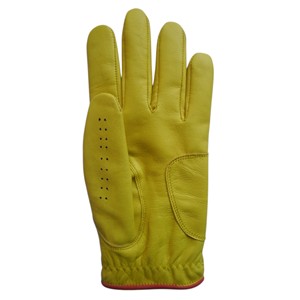 Guante de golf de cuero suave de Cabretta Mano izquierda derecha con rayas de color amarillo en la muñeca Impresión Logotipo personalizado - Product Image 3