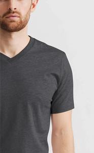 T-shirt à manches courtes pour homme, gris anthracite chiné, col en V, uni, décontracté, coupe classique, t-shirt classique - Product Image 3