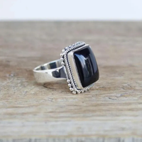 Bijoux en argent en gros 925 argent noir Onyx Rectangle forme unisexe bague bijoux faits à la main vêtements de fête