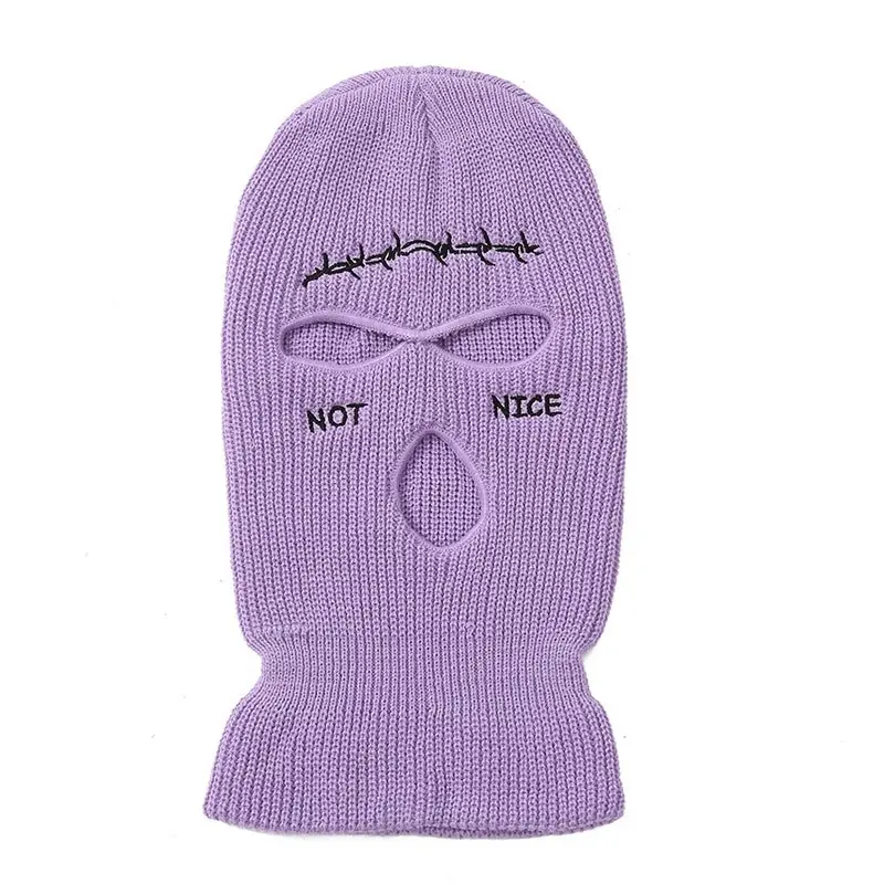 Autumn Winter Ski Mask 3-Hole Knit Hat Full Face Cover Balaclava Hats Funny Party Embroidery Beanies Cap Bucket Hat