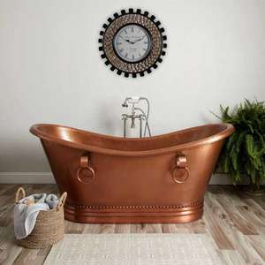 Bañeras de cobre antiguas artesanales con pátina de primera calidad para crear un aspecto de baño clásico y elegante - Product Image 5